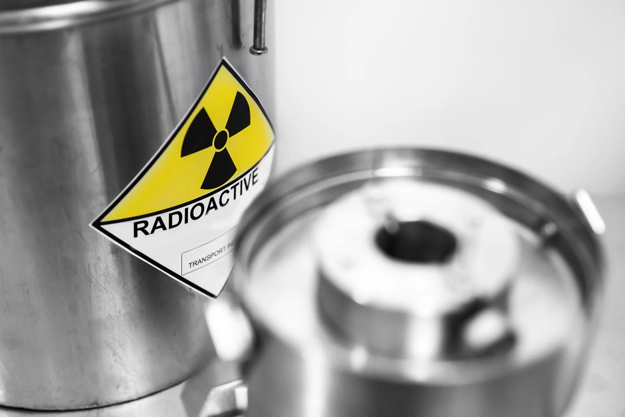 A shielded radioactive-materials transport container, illustrative of the cold chain a radiopharmaceutical dose must survive on its way to a patient.